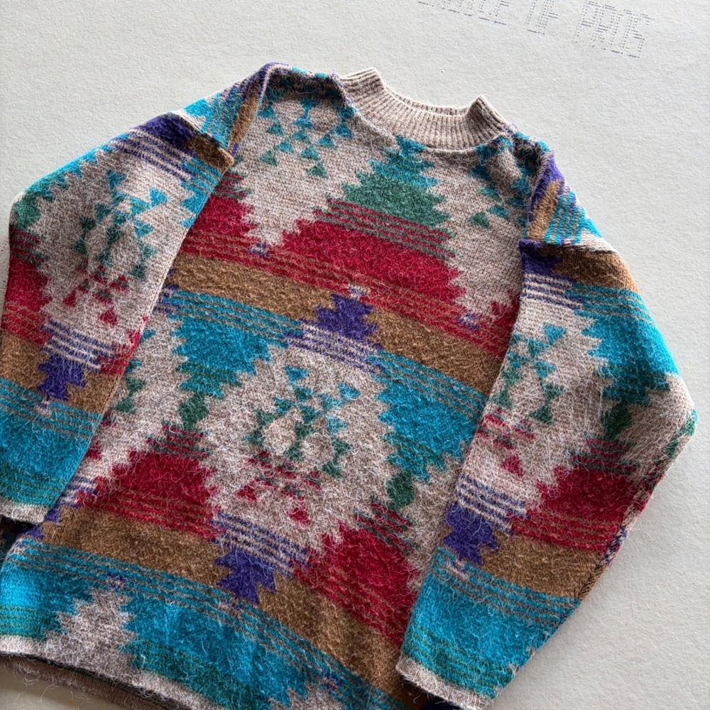 Vintage 90s Southwestern Tribal Aztec Pattern Knit Sweater